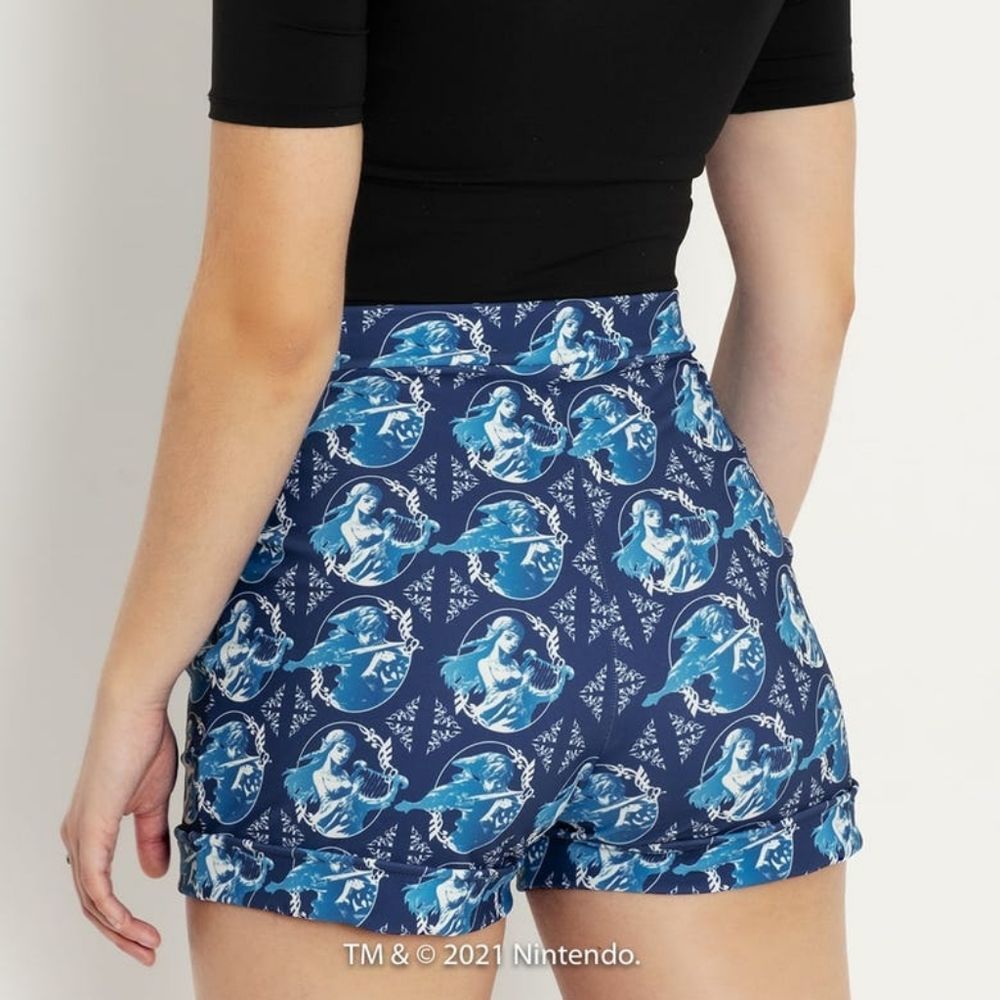 NWT Blackmilk Legend Of Zelda Nintendo Blue High Waisted Cuffed Shorts Large - Picture 3 of 11